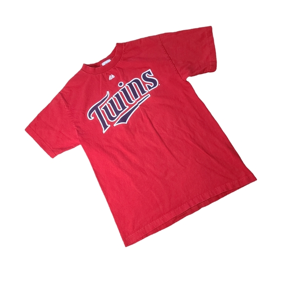 Minnesota Twins Shirt Danny Valencia Alternate Red Tee Majestic MLB Medium #19 - Picture 5 of 7